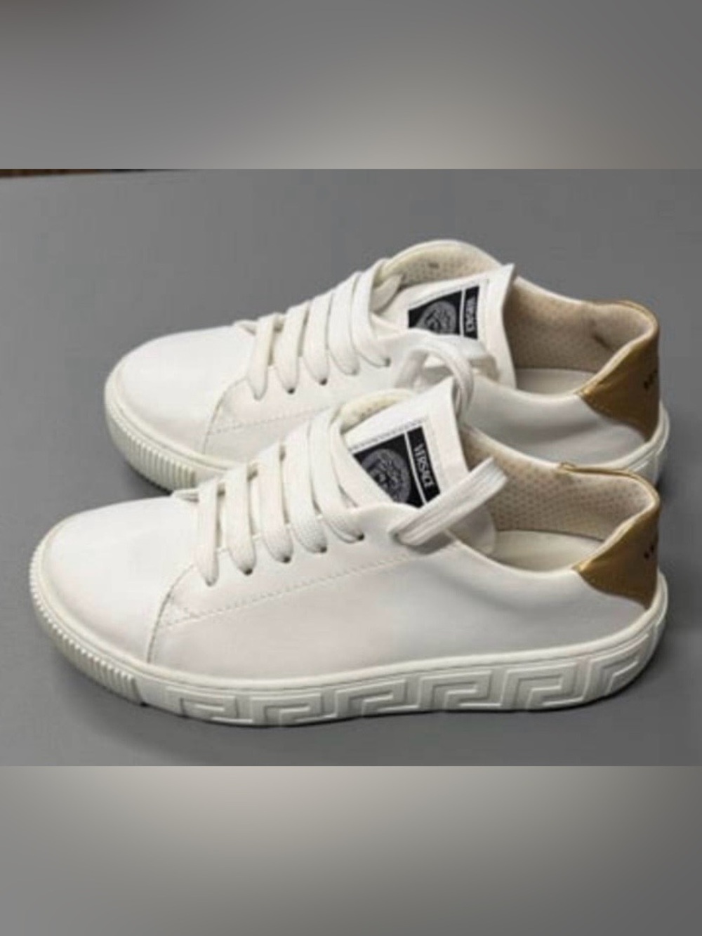 Versace Kids Greca Low Top Sneakers White Gold Heel